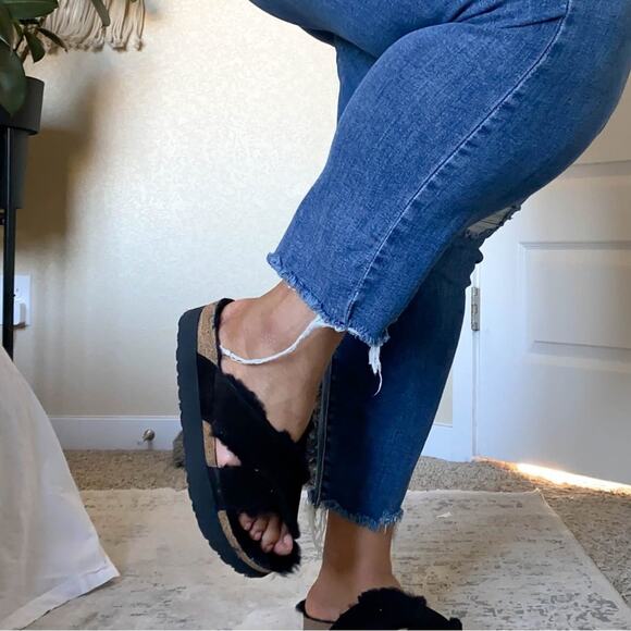 Papillio Birkenstock Daytona Shearling Black Platform Sandals Women Size 39 EU - Picture 2 of 16